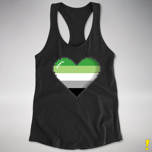 Aromantic Pride 8-Bit Pixel Heart Racerback Tank - Black